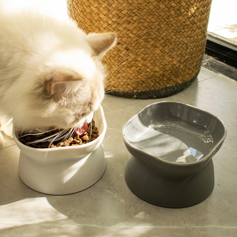Cat High Foot Ceramic Bowls – Small & Medium Elevated Pet Feeding Dishes for Cats, Puppies, Dogs – Durable Food & Water Feeder Bowls for Drinking and Eating