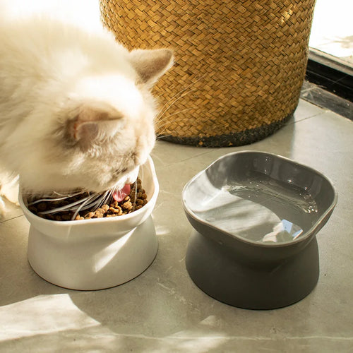 Cat High Foot Ceramic Bowls – Small & Medium Elevated Pet Feeding Dishes for Cats, Puppies, Dogs – Durable Food & Water Feeder Bowls for Drinking and Eating